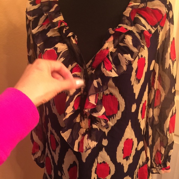 DVF Blue,red and off white ruffle layered top - Picture 4 of 8
